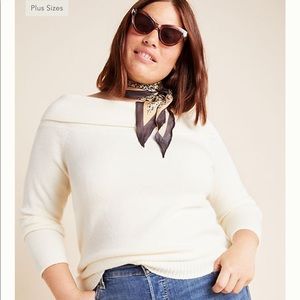Anthropologie Plus Cream Off Shoulder Sweater